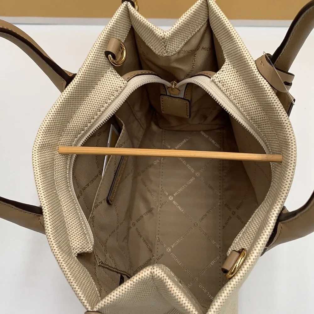 Michael Kors Mirella Small Shopper Top Zip Crossbody Bag Camel MK NWT